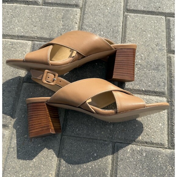 Marion Parke Maren Block Heel Napa Caramel White Stitching NIB $595 Size US 8.5 - Picture 4 of 11